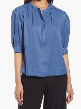 Nordstrom Textured Puff Sleeve Blouse Blue Ensign Size Large